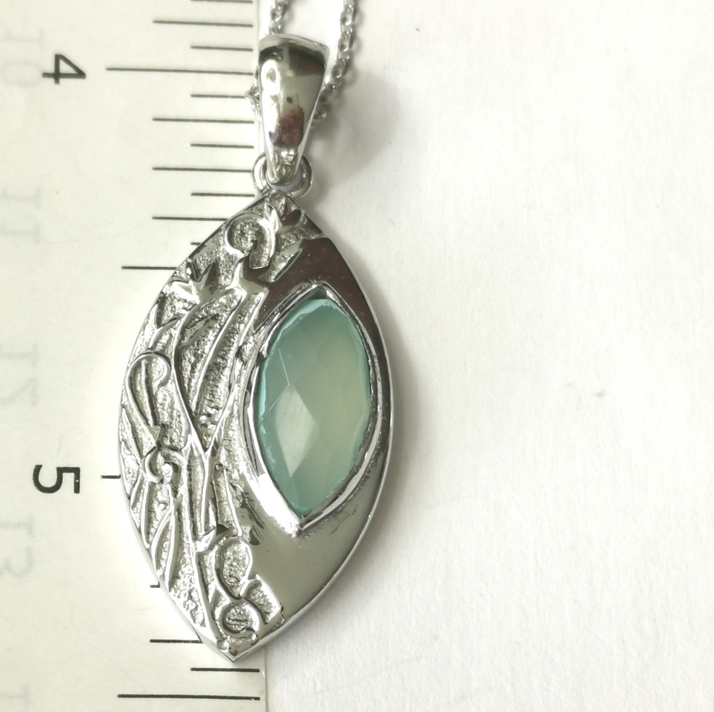 Aqua chalcedony pendant Necklace Art Nouveau Sterling Silver 🆕 - Picture 6 of 14
